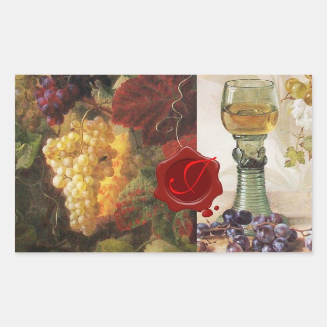 ADESIVO RETANGULAR VIDRO DE VINHO, MONOGRAMA DE VINHO DE UVAS ANTIGAS (Frente)