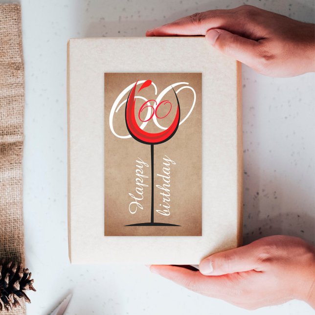 Adesivo Retangular Vidro Rustic Red Wine Script 60º Aniversário (Criador carregado)