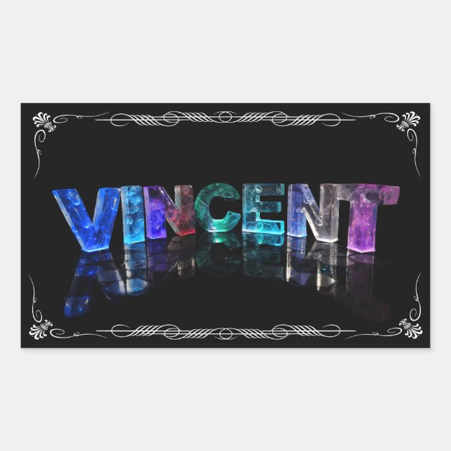Adesivo Retangular Vincent - O nome Vincent em luzes 3D (Photogra (Frente)