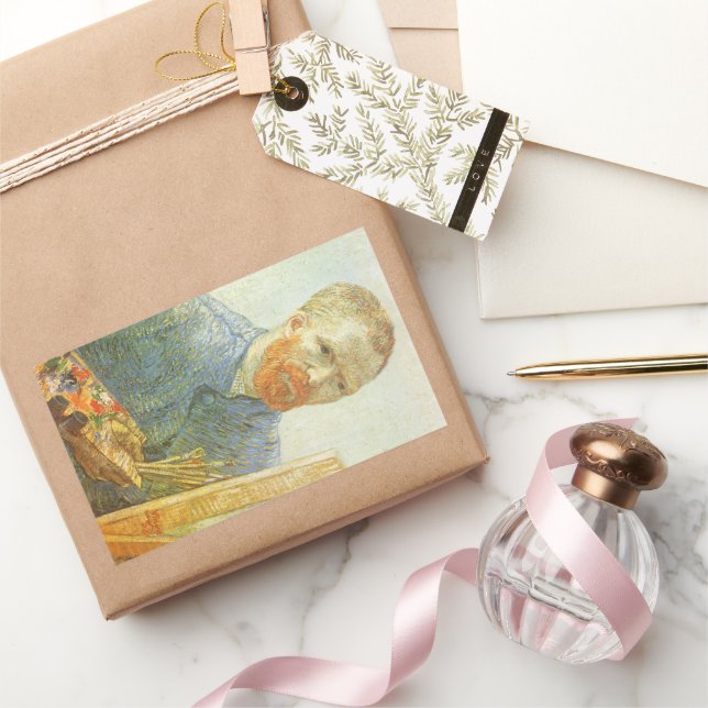 Adesivo Retangular Vincent van Gogh - Autorretrato em Frente ao Caval (Presentear)