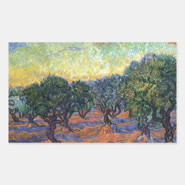 Adesivo Retangular Vincent Van Gogh Oliveiras Impressionismo Arte (Frente)