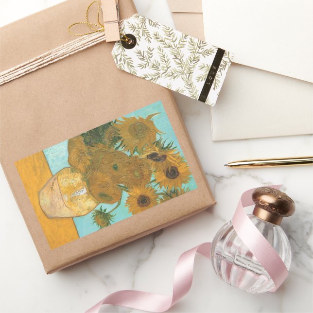 Adesivo Retangular Vincent van Gogh - Vaso com Doze Girassóis (Presentear)