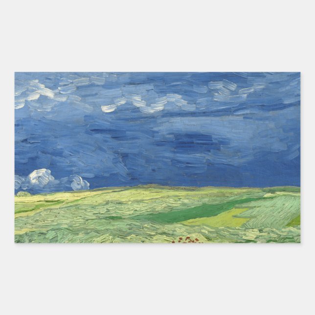 Adesivo Retangular Vincent van Gogh - Wheatfield sob Thunderclouds (Frente)