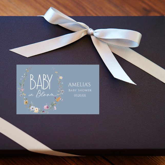 Adesivo Retangular Vinheta Chá de fraldas de flor selvagem azul empoe (Criador carregado)