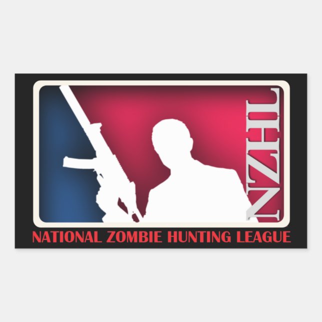 Adesivo Retangular Vinheta da Liga Nacional de Caça Zombie (Frente)