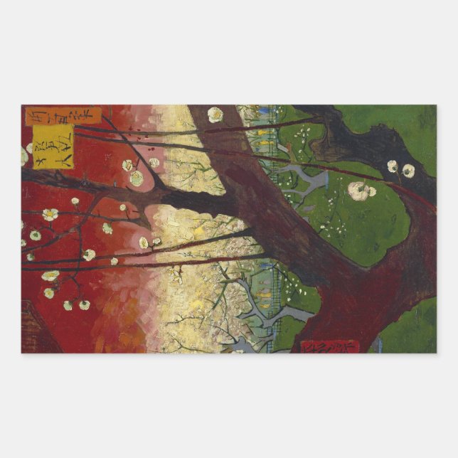 Adesivo Retangular Vinheta de ameixa de flores (Frente)