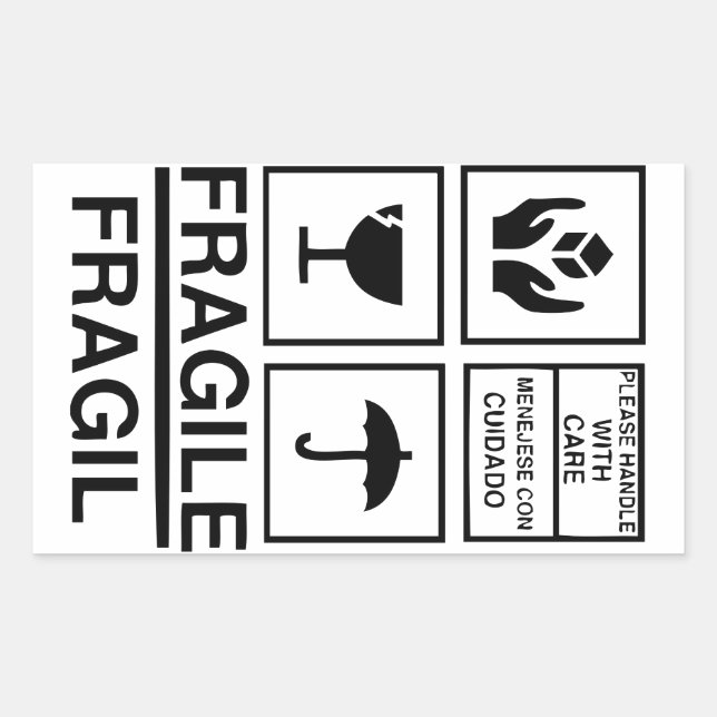 Adesivo Retangular Vinheta de aviso frágil (Frente)