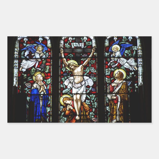 Adesivo Retangular Vinheta de crucificação (vidro colorido) (Frente)