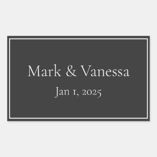 Adesivo Retangular Vinheta de Data e Nome Preto Personalizado