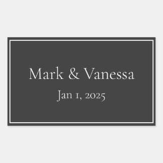 Adesivo Retangular Vinheta de Data e Nome Preto Personalizado