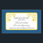 Adesivo Retangular Vinheta de Favor de Casamento Floral<br><div class="desc">Este design floral pode ser usado para qualquer evento. Use-os para seus chás de panela,  recepções de casamento,  jantas de ensaio,  festas de aniversário e além! Cores utilizadas: Marinho Azul e Amarelo Dourado. Se precisar de uma mudança de cor,  envie um e-mail para paula@labellarue.com.</div>