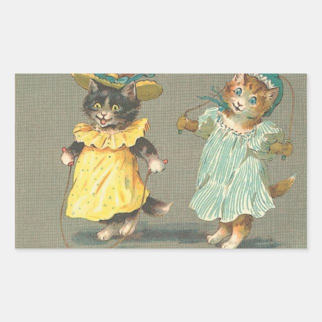 Adesivo Retangular vinheta de gatinhos de vintage (Frente)