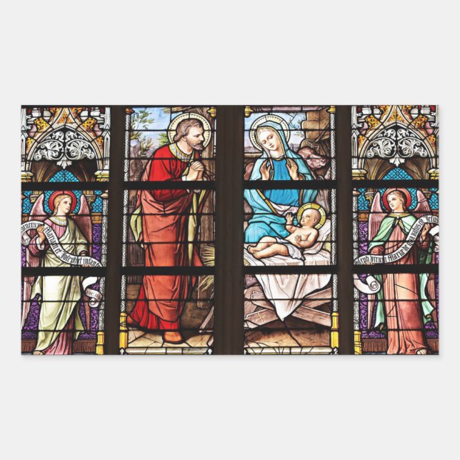 Adesivo Retangular Vinheta de Natal com janela de igreja (Frente)