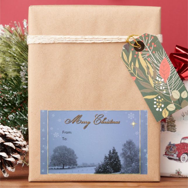 Adesivo Retangular Vinheta de Natal da Cena de Inverno (Feriado)