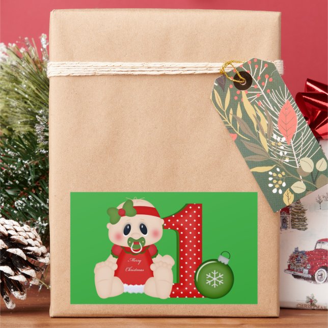 Adesivo Retangular Vinheta de Natal do Baby Girl First Christmas Holi (Feriado)