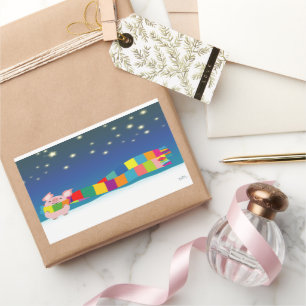 Adesivo Retangular Vinheta de Natal do Pequeno Porco