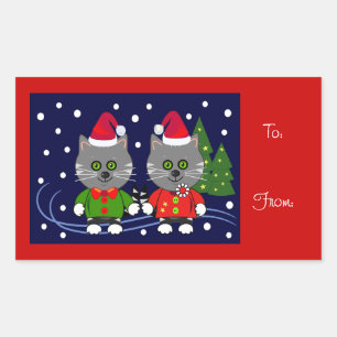 Adesivo Retangular Vinheta de Natal giro com gatos