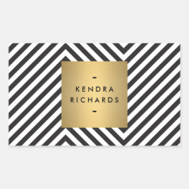 Adesivo Retangular Vinheta de nome Dourado de padrão preto e branco r