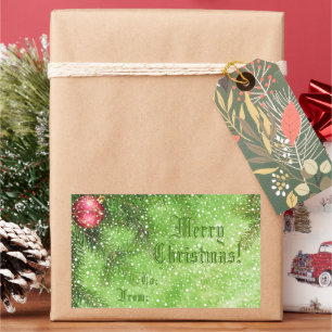 Adesivo Retangular Vinheta de presentes verde de Natal