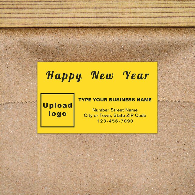 Adesivo Retangular Vinheta de Retângulo Amarelo de Ano Novo de Negóci (New Year greeting with your business brand on yellow rectangle sticker.)