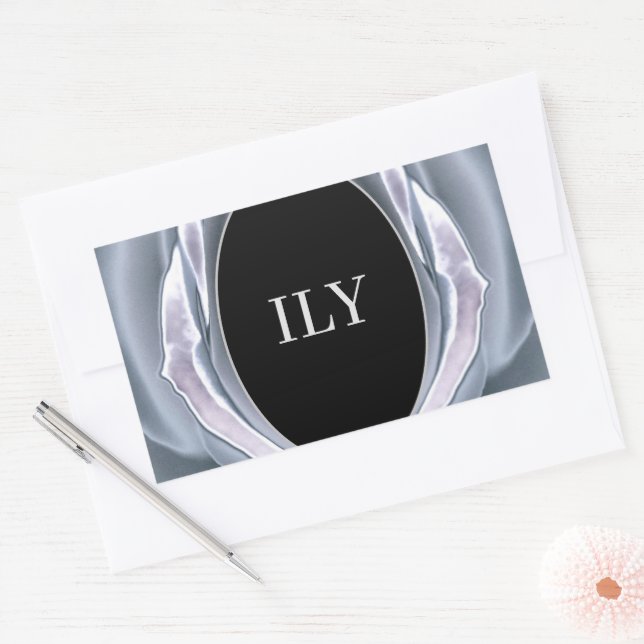 Adesivo Retangular Vinheta de Retângulo Preto e Prateado ILY (Envelope)