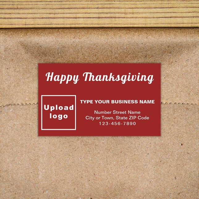 Adesivo Retangular Vinheta de Retângulo Vermelho de Ação de Graças de (Your business brand with Thanksgiving greeting on red rectangle sticker.)