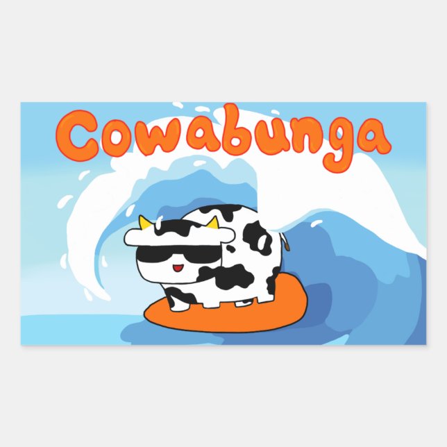 Adesivo Retangular Vinheta de vaca para surfar em Cowabunga (Frente)