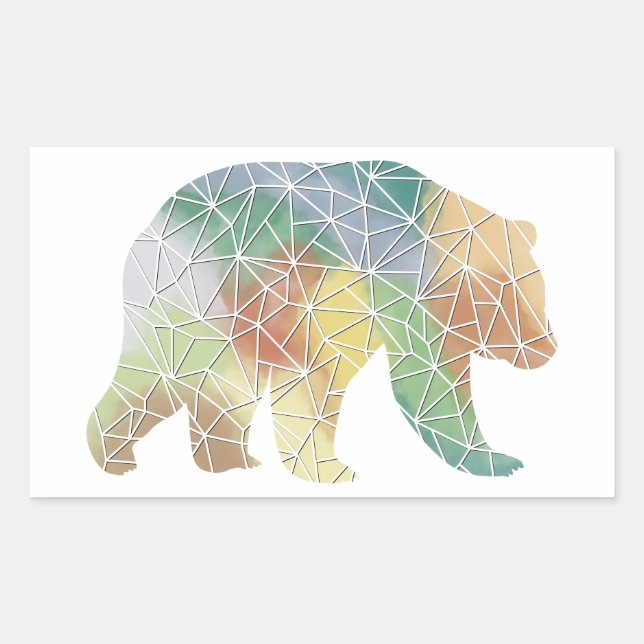 Adesivo Retangular Vinheta do Urso Cinzento Mosaico de Papel (Frente)