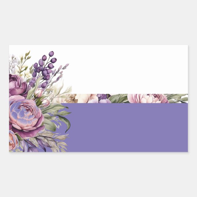 Adesivo Retangular Vinheta Floral de Algodão Púrpura (Frente)