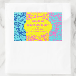 Adesivo Retangular Vinheta "Obrigado" - "merci belcoup" - Design 1