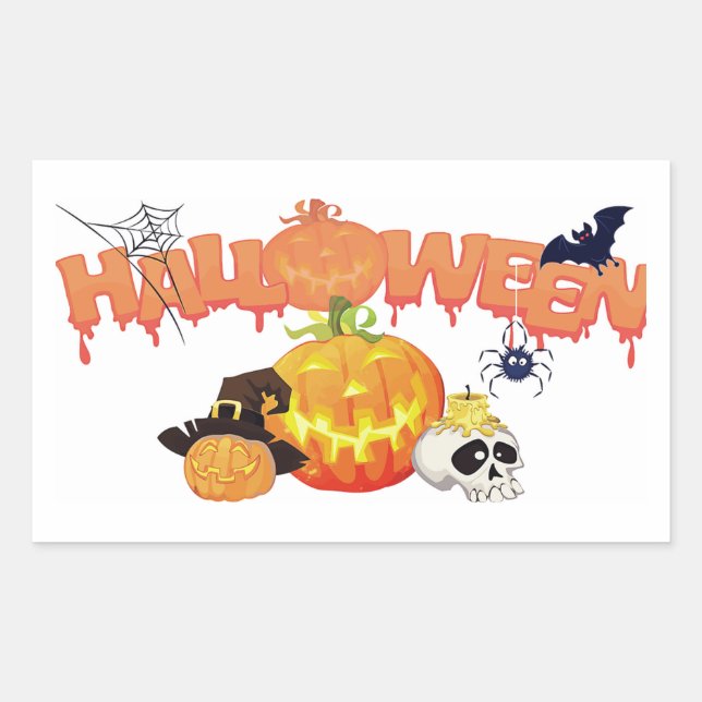 Adesivo Retangular Vinheta redonda clássica Halloween/Halloween feliz (Frente)