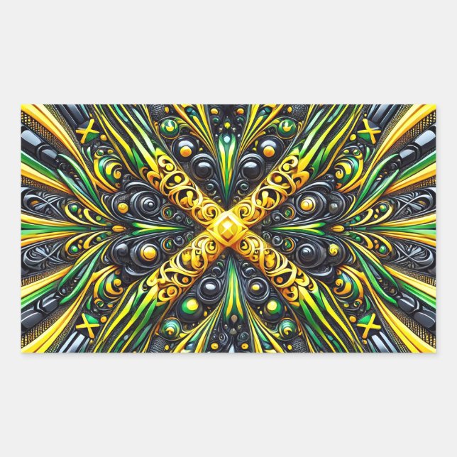 Adesivo Retangular Vinheta retangular com cores jamaicanas (Frente)