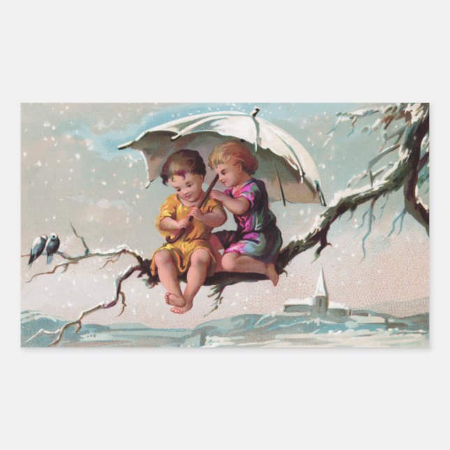 Adesivo Retangular Vinheta Retangular de Crianças de Treetop (Frente)