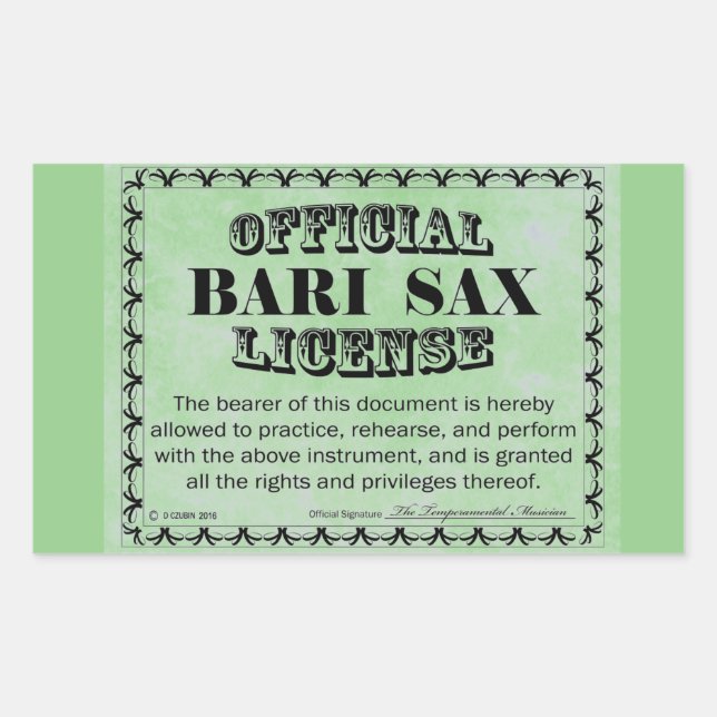 Adesivo Retangular Vinheta Retangular de Licença Bari Sax (Frente)