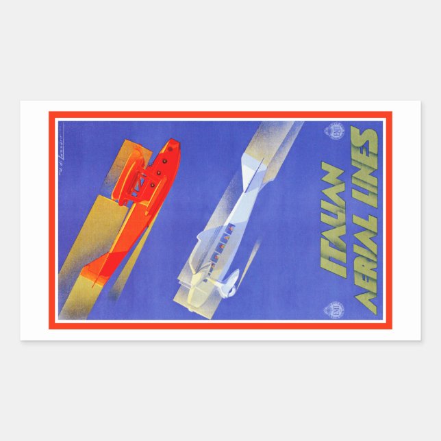 Adesivo Retangular Vinheta Retangular de Linhas Aéreas Italianas (Frente)