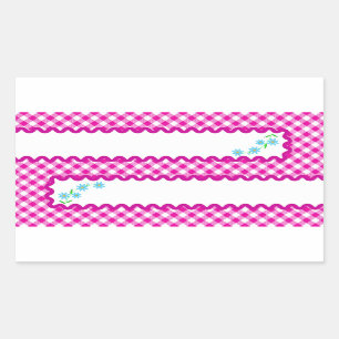 Adesivo Retangular Vinheta Retângulo Cor-de-Rosa Gingham e Flor