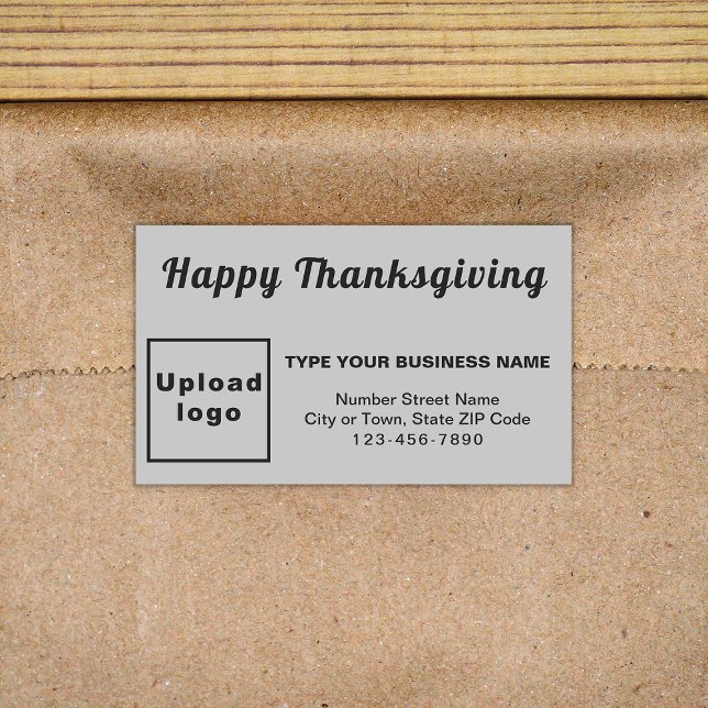 Adesivo Retangular Vinheta Retângulo de Cinza de Ação de Graças de Ne (Your business brand with Thanksgiving greeting on gray rectangle sticker.)