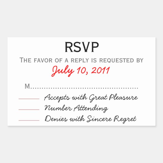Adesivo Retangular Vinheta RSVP de Casamento (Frente)