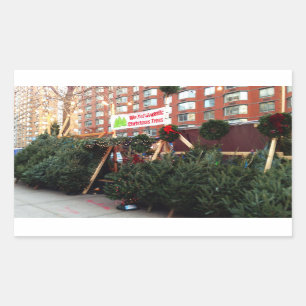 Adesivo Retangular Vinhetas de árvores de Natal orgânicas da NYC
