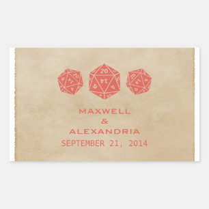 Adesivo Retangular Vinhetas de Casamento de Jogadores de Dice D20 Red