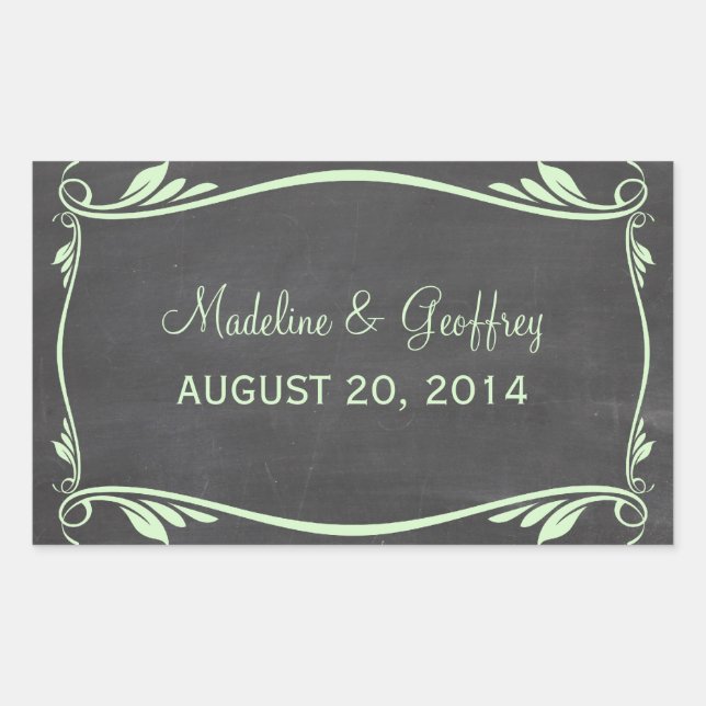 Adesivo Retangular Vinhetas de Cascas de Chalkboard Verde Flourish (Frente)