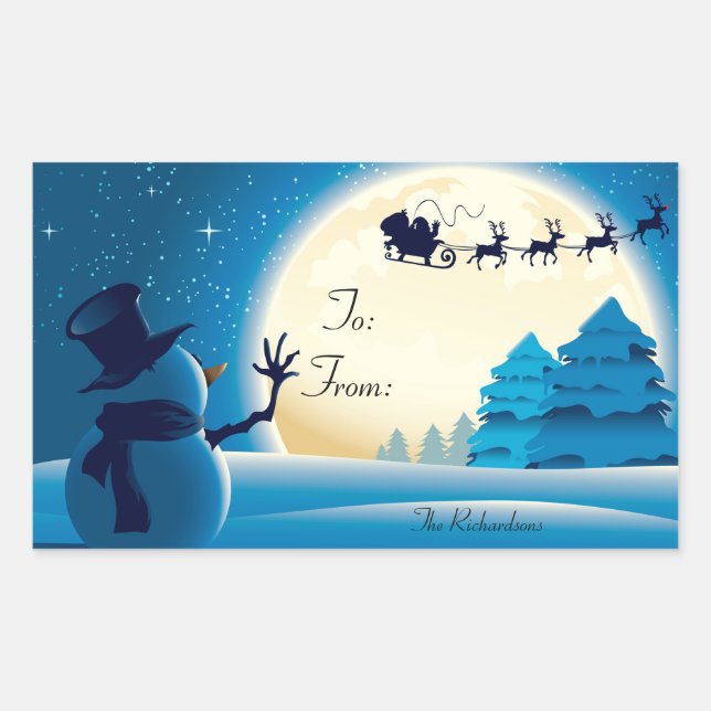 Adesivo Retangular Vinhetas de Natal/Snowman, Papais noeis e Sleigh (Frente)
