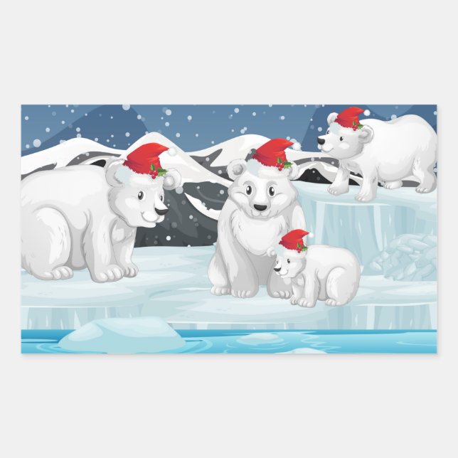 Adesivo Retangular Vinhetas de Natal - Ursos Polares (Frente)