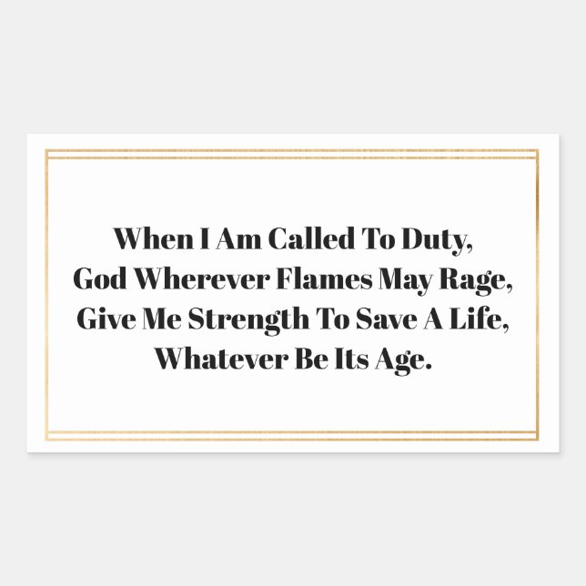 Adesivo Retangular Vinhetas de oração de bombeiros (Frente)