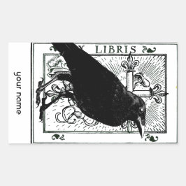 Adesivo Retangular Vinhetas de Raven e Cross Bookplate