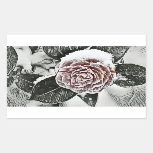 Adesivo Retangular Vinhetas de Retângulo de Desenho de Rosa com Neve