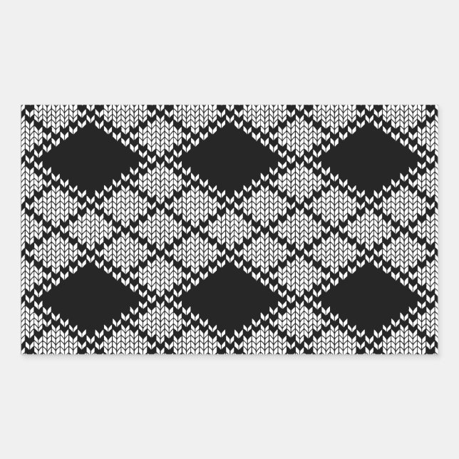 Adesivo Retangular Vinhetas de retângulo do KNIT ARGYLE PRETO (Frente)