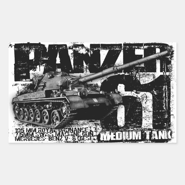 Adesivo Retangular Vinhetas de retângulo Panzer 61 (Frente)