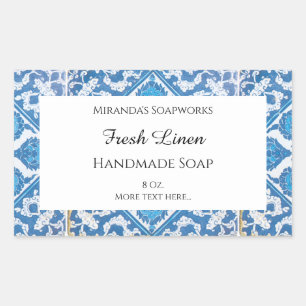 Adesivo Retangular Vinhetas de sabão de Cornflower de branco azul