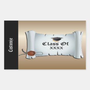 Adesivo Retangular Vinhetas Douradas de Evento de Classe de Graduação